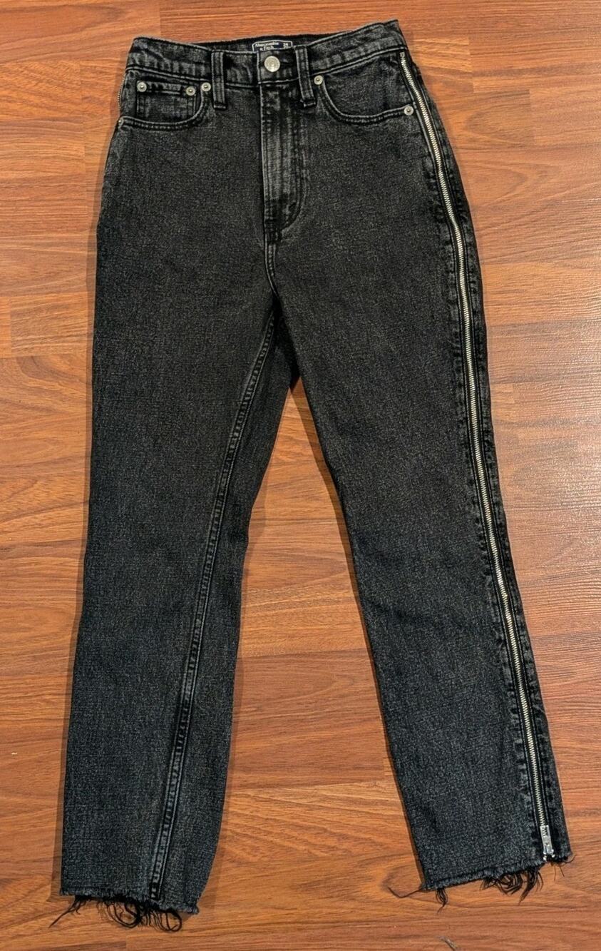 Abercrombie & Fitch Womens 24 00 Ultra High Rise Mom Jeans Black Side Zip Y2K